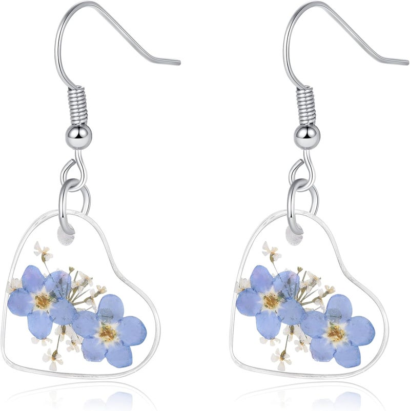 AUNTESIGN Store Forget-Me-Not and Queen Anne's Lace Pressed Wildflower Earrings | Pressed Flower Earrings | Handmade Drop and Dangle Earrings | Gift for Woman - Image 1